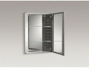 Kohler CB-CLW2026SS Aluminum Bathroom Medicine Cabinet with Mirror, Decorative Silver Framed Mirror Door, Adjustable Shelves, Rectangular Frame, 20 in. W x 26 in. H