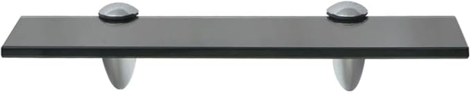 Glass Shelves Set of 2, Floating Shelves for Bathroom, 11.8 Inch Tempered Safety Glass 3/10 Inch Thick, Zinc Alloy Clip Bracket, Storage Shelves for Bathroom, Living Room and Hallway Black