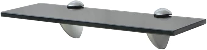 Glass Shelves Set of 2, Floating Shelves for Bathroom, 11.8 Inch Tempered Safety Glass 3/10 Inch Thick, Zinc Alloy Clip Bracket, Storage Shelves for Bathroom, Living Room and Hallway Black