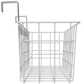 MaraFansie Basket with Hook, Grid Storage Basket, Over the Cabinet Door Organizer, Wire Hanging Basket with Hook Over the Railing, Under Sink Kitchen Cabinet, Pantry, Bathroom, White, 2 Pack