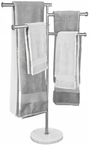 KES Free Standing Towel Racks for Bathroom, Towel Stand with Natural Marble Base, 40 Inch 4 Swivel Bars Floor Towel Rack Stand, Premium 18/8 Stainless Steel, Brushed Finish, BTH219S4-2