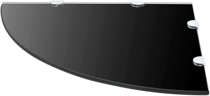 Corner Shelf Set of 2, 17.7-inch Black Tempered Glass Floating Shelves for Wall, Modern Crescent Corner Storage Organizer for Bathroom, Kitchen, Living Room, Easy Mount Hardware Included