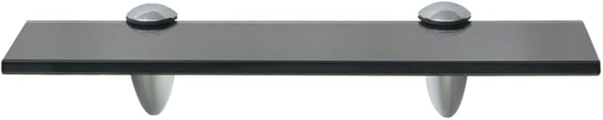 Floating Wall Shelf 11.8 Inch Black Tempered Glass Display Rack, Modern Zinc Alloy Bracket Shelving for Living Room Bedroom Bathroom Storage