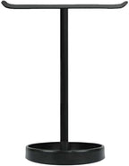 T-Shape Bath Hand Towel Holder Stand, Free Standing Hand Towel Rack with Storage Tray, for Bathroom Kitchen Countertop, Matte Black