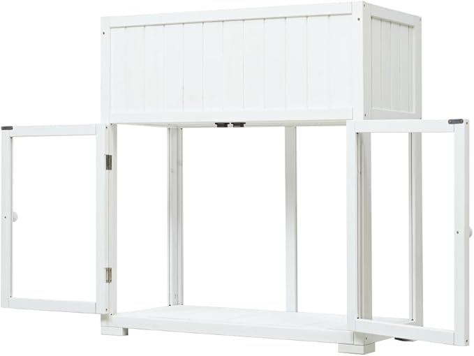 Patio 35.4''x17.7''x37.4'' Mini Wood Cold Frame, Compact 2 Doors Garden Greenhouse with Wheels, Raised Bed with Liner for Indoor Outdoor Use (White)