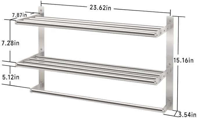 Hotel Towel Racks for Bathroom Wall Mounted, BETHOM 24 Inch Towel Shelf for Bathroom, 3-Tier Bathroom Towel Rack with Tower Bars, Brushed Nickel