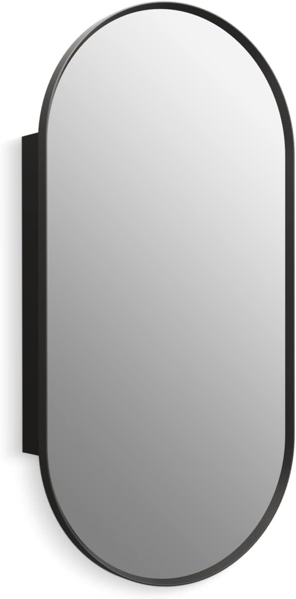 Kohler 35574-BLL Verdera® Framed Bathroom Medicine Cabinet with Mirror, Capsule Design, Mirrored Interior, Adjustable Glass Shelves, Rustproof Aluminum, 20 in. W x 40 in. H, Matte Black