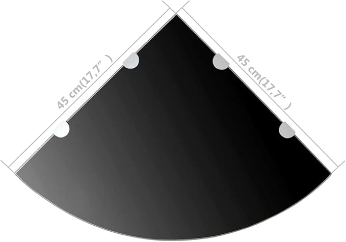 Corner Shelf Wall Mounted Black Tempered Glass Floating Shelf for Bathroom Kitchen Living Room Storage, 17.7 x 17.7 Inch Triangular Display Organizer