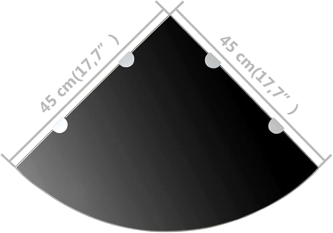 Corner Shelf Set of 2, 17.7-inch Black Tempered Glass Floating Shelves for Wall, Modern Crescent Corner Storage Organizer for Bathroom, Kitchen, Living Room, Easy Mount Hardware Included