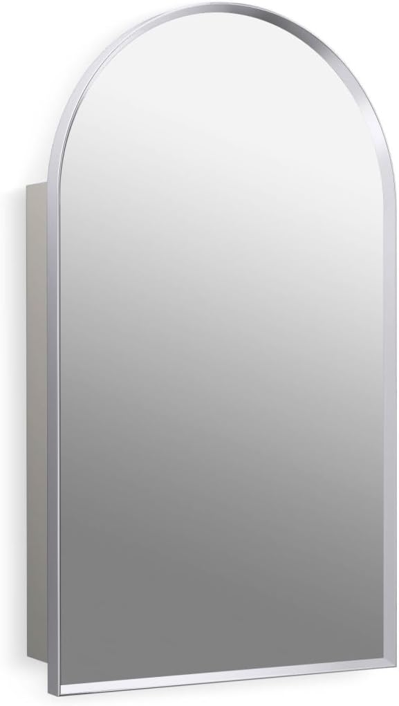 Kohler 36540-CPL Verdera® Medicine Cabinet Mirror, Arched Design, Left-Hinged, Mirrored Interior, Adjustable Shelves, Rustproof, 20 in. W x 34 in. H, Polished Chrome