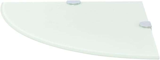 Corner Shelf Wall Mounted 13.8x13.8 Inch, Tempered Glass Floating Shelf with Chrome Supports for Bathroom Kitchen, White Modern Decorative Storage for Plants Books