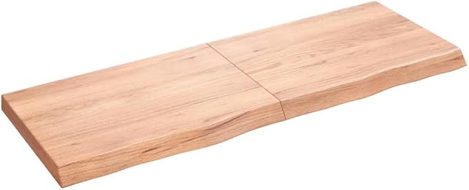 vidaXL Solid Wood Bathroom Countertop, Versatile Light Brown Oak Top for Bathroom Vanity or Desk, Handmade Live Edge