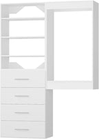 ROOMTEC Modular Closet System, 58" Wall-Mounted Closet Organizer with Drawers and Hanging Rods, Wooden Tower for Walk-In Closets, Wardrobe Storage Kit, White
