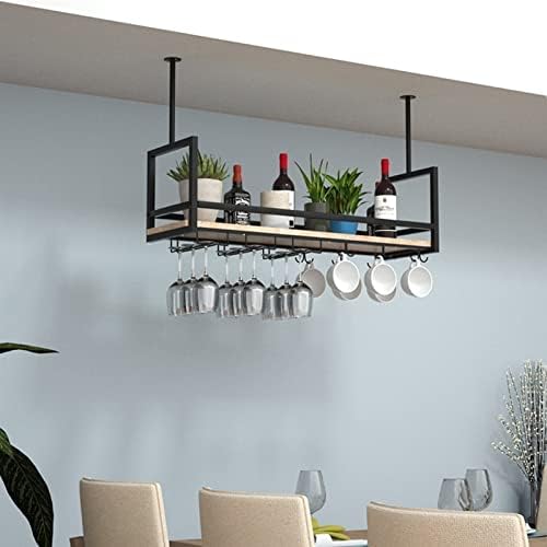 Ceiling Shelf - Wrought Iron Wine Glass Holder, Ceiling Mounted Storage Rack, Wall-Mounted Plant Display, Black Floating Shelves for Kitchen & Home Decor (60 * 30 * 60CM(24 * 12 * 24 in))
