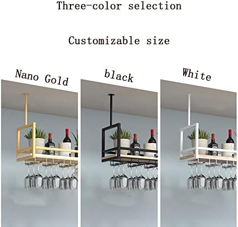 Ceiling Shelf Wine Glass Holder - Wrought Iron & Solid Wood Storage Rack, Ceiling Mounted Wine Rack, Wall Mounted Plant Display, Kitchen Floating Shelves - Black, 100 * 30 * 60CM(39 * 12 * 24 in)