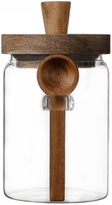 ANSQU Glass Jar with Wooden Lid and Spoon, 20.3oz Food Storage Containers Coffee Jar Coffee Grounds Container, Glass Food Storage Canister (1 Pack)