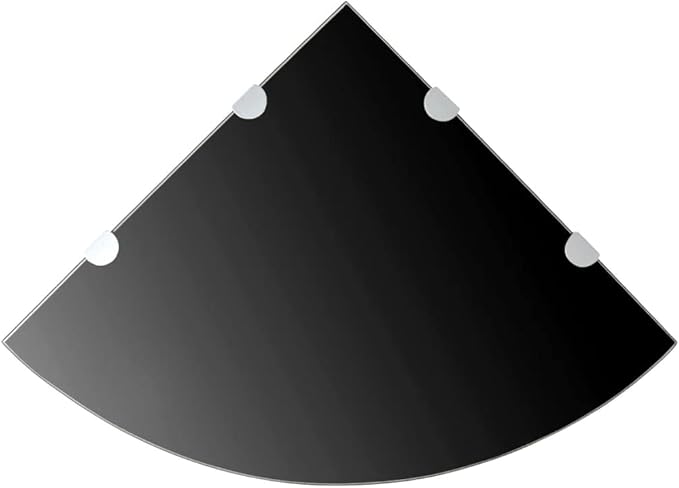 Corner Shelf Wall Mounted Black Tempered Glass Floating Shelf for Bathroom Kitchen Living Room Storage, 17.7 x 17.7 Inch Triangular Display Organizer
