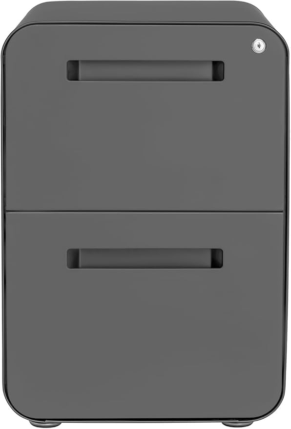 Laura Davidson Furniture Stockpile 2 Drawer Mobile File Cabinet with Lock - Under Desk Metal Filing Cabinet, Legal/Letter File Folders, Wheels and Stationary Feet, Pre-Assembled, Dark Grey