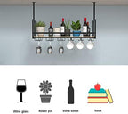 Ceiling Shelf - Black Ceiling Mounted Wine Glass Holder, Wrought Iron & Solid Wood Storage Rack, Wall Hanging Plant Display, Kitchen Floating Shelves (Size: 140 * 30 * 60CM)