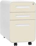 Laura Davidson Furniture Stockpile 3 Drawer File Cabinet with Lock - Under Office Desk Metal Filing Cabinet, Legal/Letter File Folders, Wheels and Stationary Feet, Pre-Assembled, Ivory