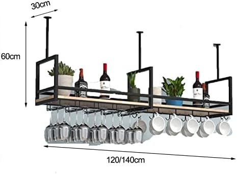 Ceiling Shelf - Black Ceiling Mounted Wine Glass Holder, Wrought Iron & Solid Wood Storage Rack, Wall Hanging Plant Display, Kitchen Floating Shelves (Size: 140 * 30 * 60CM)