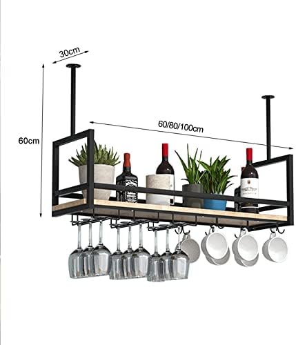 Ceiling Shelf - Wrought Iron Wine Glass Holder, Ceiling Mounted Storage Rack, Wall-Mounted Plant Display, Black Floating Shelves for Kitchen & Home Decor (60 * 30 * 60CM(24 * 12 * 24 in))