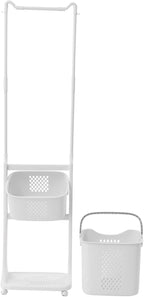 Laundry Sorter Cart with Hanging Rack, 2 Section Laundry Hamper Rack Shelf, Multi-layer Rolling Laundry Basket Clothes Storage Shelf Stand with Wheels, for Bathroom Household Kitchen, White