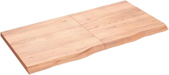 vidaXL Bathroom Countertop in Light Brown Solid Oak Wood with Varnish Finish - 47.2"x23.6"x(0.8"-1.6") Size
