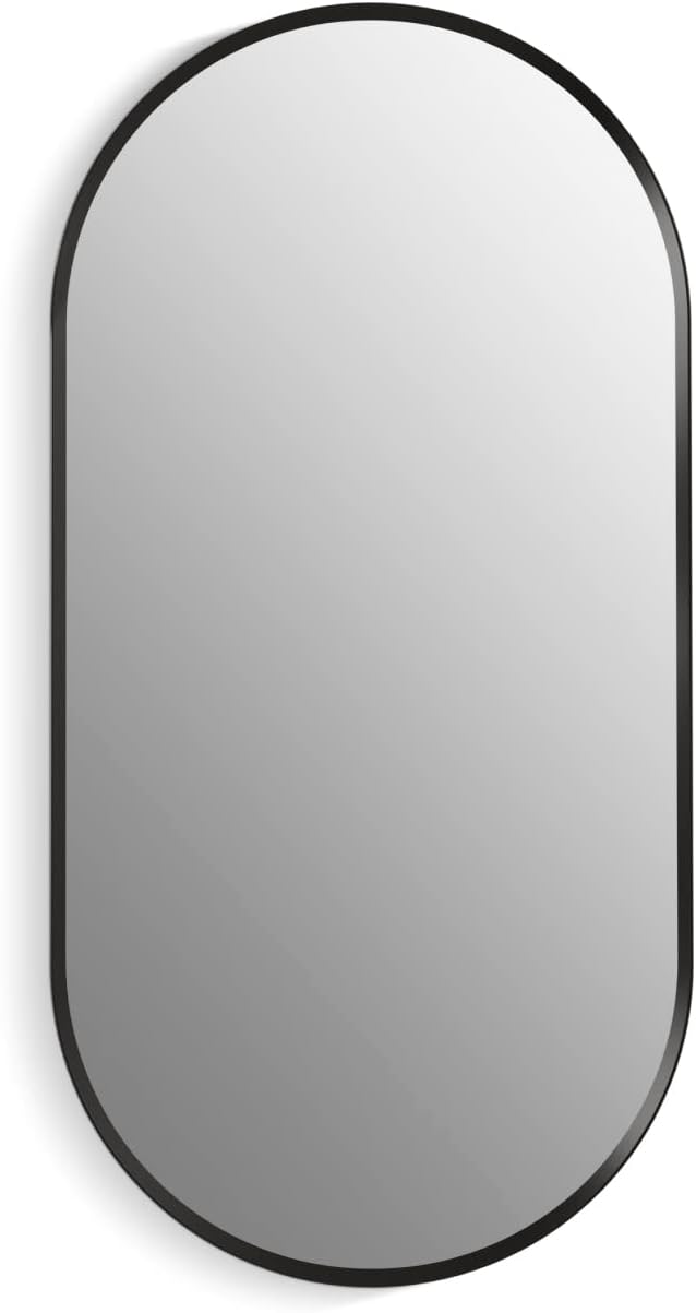 Kohler 35574-BLL Verdera® Framed Bathroom Medicine Cabinet with Mirror, Capsule Design, Mirrored Interior, Adjustable Glass Shelves, Rustproof Aluminum, 20 in. W x 40 in. H, Matte Black