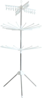 3-Tier Foldable Clothes Drying Rack, 66.93" Laundry Rack with 24 Sock Clips & Rotating Rail, Space-Saving for Balcony (White)