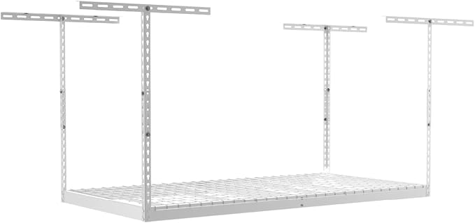 SafeRacks - 2x8 Overhead Garage Storage Rack - White - 24-45 Inch Adjustable Height with 400 Pound Weight Capacity