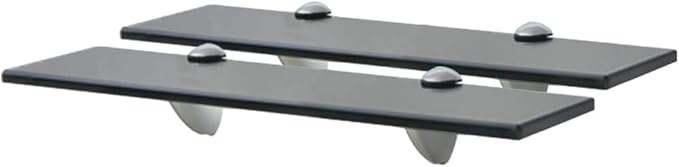 Floating Shelf Set of 2, 15.7-inch Matte Black Tempered Glass Wall Shelves, Modern Minimalist Display Shelves for Living Room, Bedroom, Bathroom, Heavy Duty 22 lbs Capacity