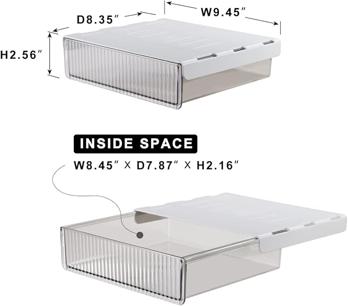 Under Desk Drawers for Organization, Pull Slide out Drawer Underneath Table With Lip, Attachable Under Shelf Pencil Drawer, Clear Light Black