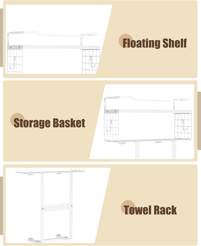Towel Racks for Bathroom Wall Mounted - Bath Wall Towel Holder Set Above Toilet Storage, Rolled Towel Shelf Organizer for Small Bathroom All White, Wood Vertical Towel Rack for Bathroom Wall Decor