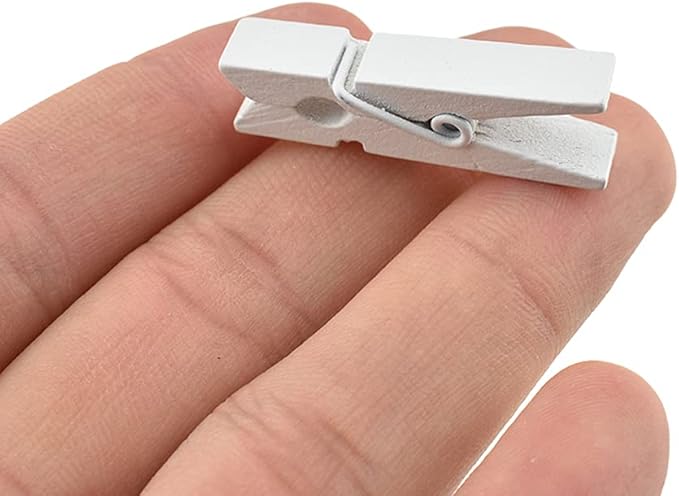 HAHIYO White Wooden Clothes Pins Clothespins Small Do NOT Fall Apart 1.38 inches Length 50 Pack Sturdy Strong Springs No Rust No Discoloration for Laundry Bathroom DIY Craft Photos Food Opened Bags