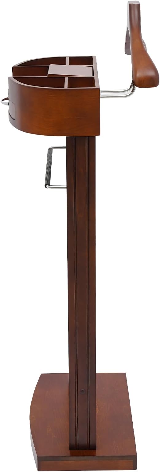 Wood Suit Rack, 22.05Lbs Capacity Freestanding Clothing Valet Stand Floorstanding Valet Stand Clothing Rack Organizer w/Shoe Shelf for Hallways Hotels Office & Shopping Malls (Brown)