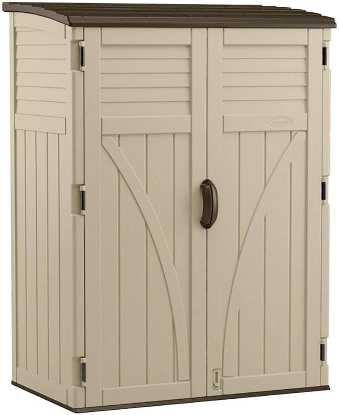 Suncast Outdoor Storage Shed, Water Resistant Resin Vertical Outdoor Storage Cabinet for Patio, Garden Tools, Cushions, & Equipment, Weatherproof Multi-Wall Design, 54 cu. ft., Made in USA