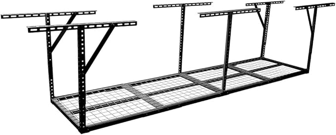 Overhead Garage Storage Rack, 96" × 24" Heavy-Duty Steel Ceiling Mounted Shelf, Adjustable Height 22"–40", 400 Lbs Load Capacity, Garage Ceiling Organizer for Seasonal Storage,Black