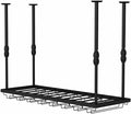 Ceiling Mounted Storage Racks Hanging Wine Rack, Adjustable Height Metal Ceiling Bottle Rack, Black Display Wine Storage Holder with Stemware Glass Shelf for Kitchen (Black 100 x 30cm)