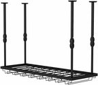 Ceiling Mounted Storage Racks Hanging Wine Rack, Adjustable Height Metal Ceiling Bottle Rack, Black Display Wine Storage Holder with Stemware Glass Shelf for Kitchen (Black 100 x 30cm)
