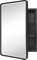TEHOME Farmhouse Black Metal Framed Recessed Bathroom Medicine Cabinet with Beveled Mirror Rounded Rectangle Bathroom Medicine Cabinet 16x24 inch