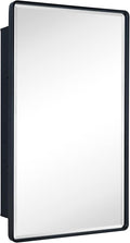TEHOME Farmhouse Matt Black Recessed Bathroom Medicine Cabinet with Mirror Rounded Rectangle Metal Framed Medicine Cabinet with Beveled Mirror 24x36''