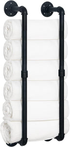 HouseAid Industrial Pipe Towel Rack, Farmhouse Bathroom Towel Storage Holder, Vintage Style Towel Organization, Wall Mounted, Matte Black