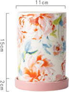 WAIT FLY Flower Porcelain Kitchen Utensil Holder with Bottom Flatware Storage Organizer Utensil Crock for Countertop Kitchen Counter Decor-Red