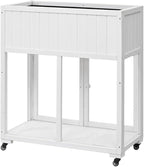 Patio 35.4''x17.7''x37.4'' Mini Wood Cold Frame, Compact 2 Doors Garden Greenhouse with Wheels, Raised Bed with Liner for Indoor Outdoor Use (White)
