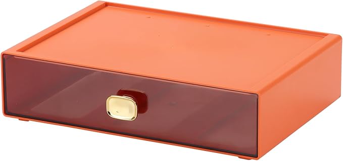 Spacious Desktop Storage Box, 1 Large Storage Drawer, Stackable Office Desk Drawer Organizer and Accessories, Printer Paper Organizer, Orange Plastic Drawers for Workspace & Home