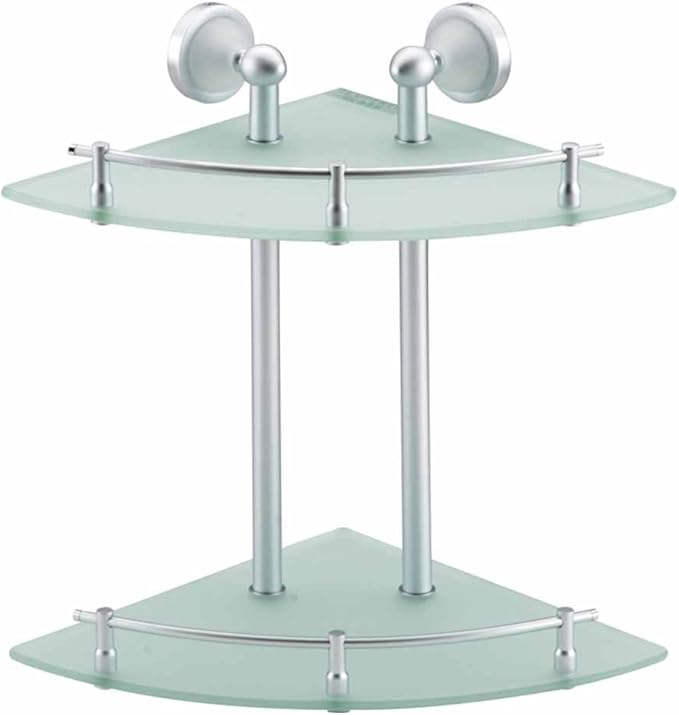 Renovators Supply Manufacturing Corner Glass/Stainless Shelf Dual Tiers Frosted Wall Storage Holder