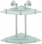 Renovators Supply Manufacturing Corner Glass/Stainless Shelf Dual Tiers Frosted Wall Storage Holder