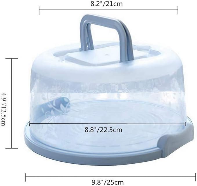 FEOOWV Plastic Small Cake Carrier Holder Round Container with Handle Suitable for 6~8 inch Diameter and 4 inch Height Small Cake (Blue)