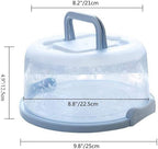 FEOOWV Plastic Small Cake Carrier Holder Round Container with Handle Suitable for 6~8 inch Diameter and 4 inch Height Small Cake (Blue)